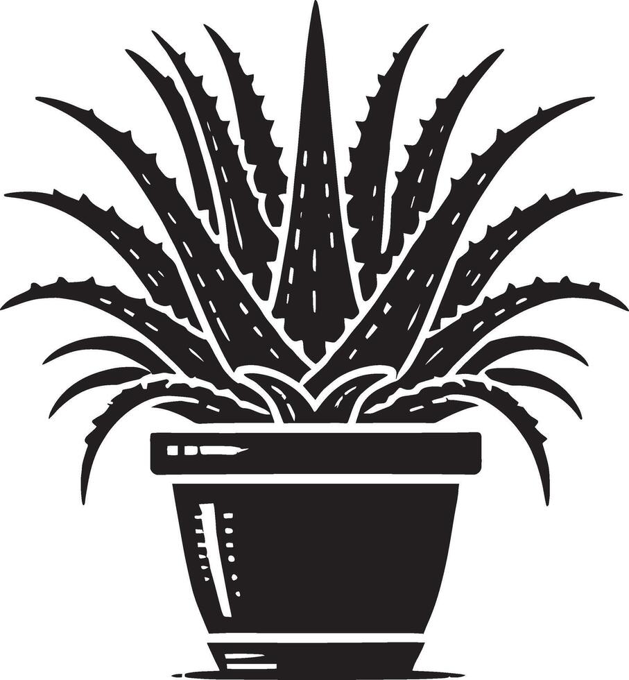 Iconic aloe vera plant in pot silhouette illustration on white vector