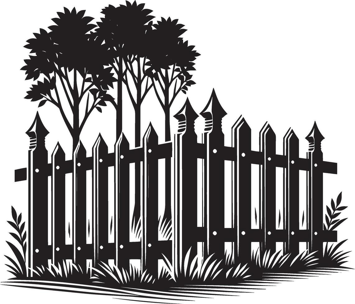 Charming garden fence silhouette design on a crisp white backdrop vector