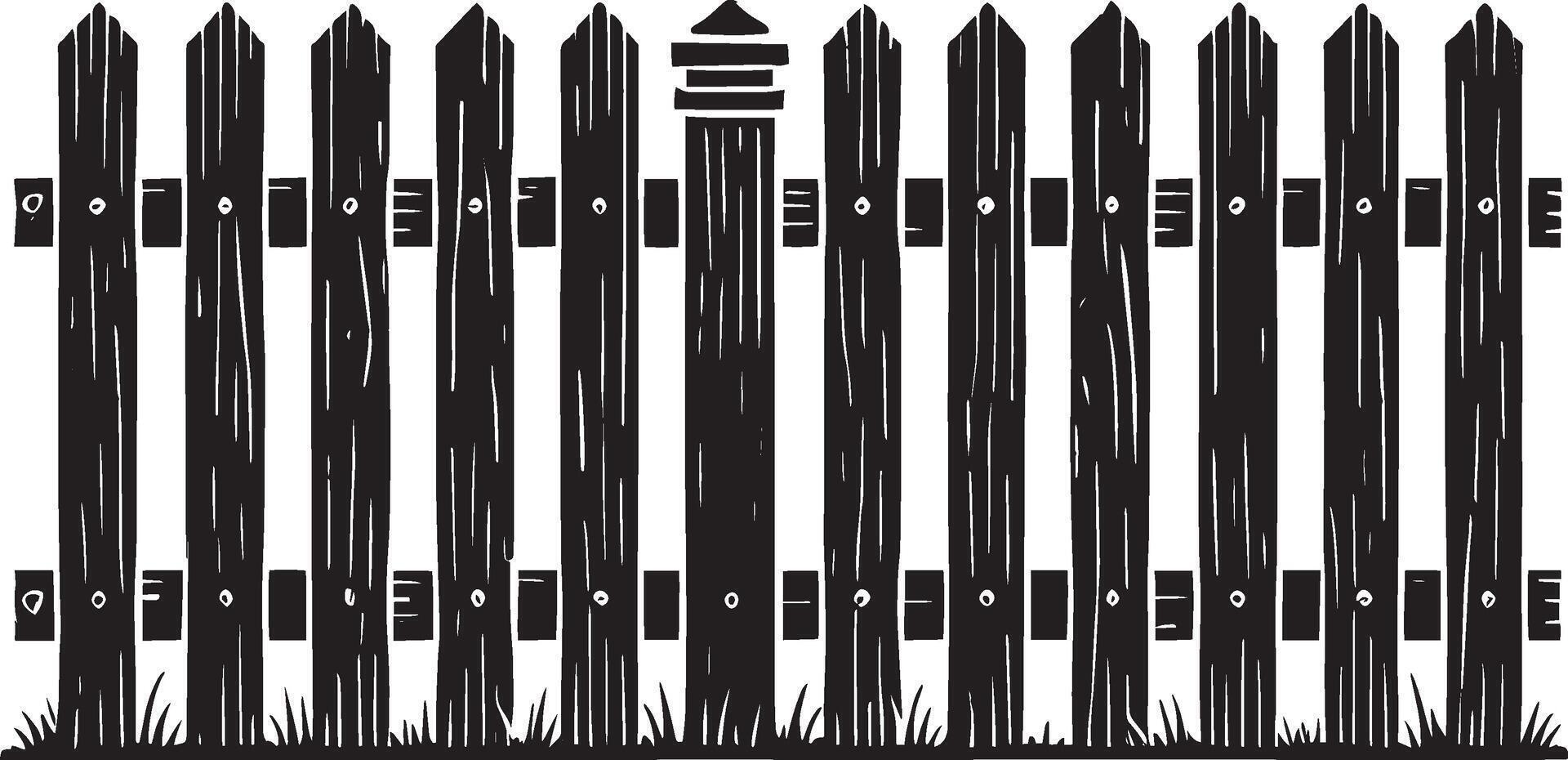 Modern garden fence artwork in silhouette on white background vector