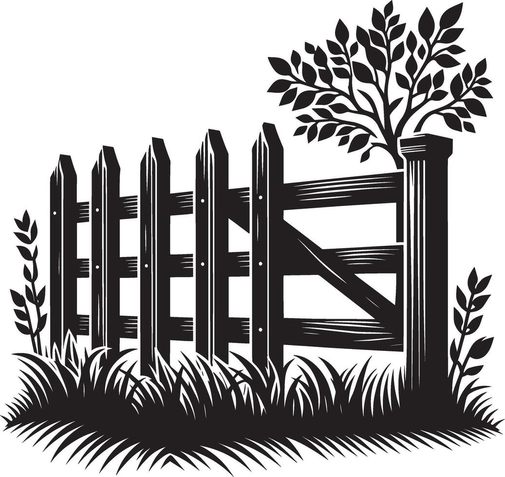 Textured garden fence silhouette artwork on a pristine white backdrop vector