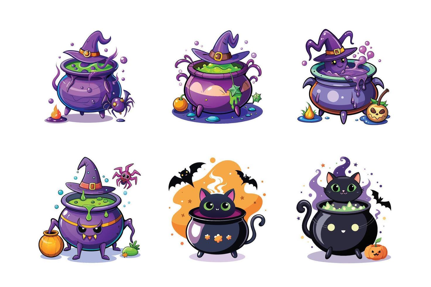 High-quality Halloween Day of ghosts, bats, and witches for seasonal graphic design needs. vector