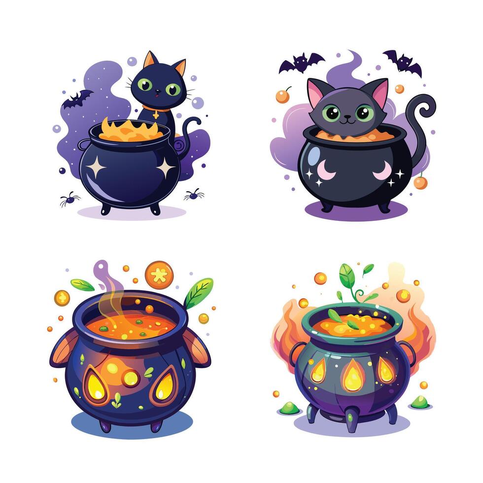 Halloween line art and colorful clipart of spooky ghosts, bats, and witches for seasonal creativity. vector