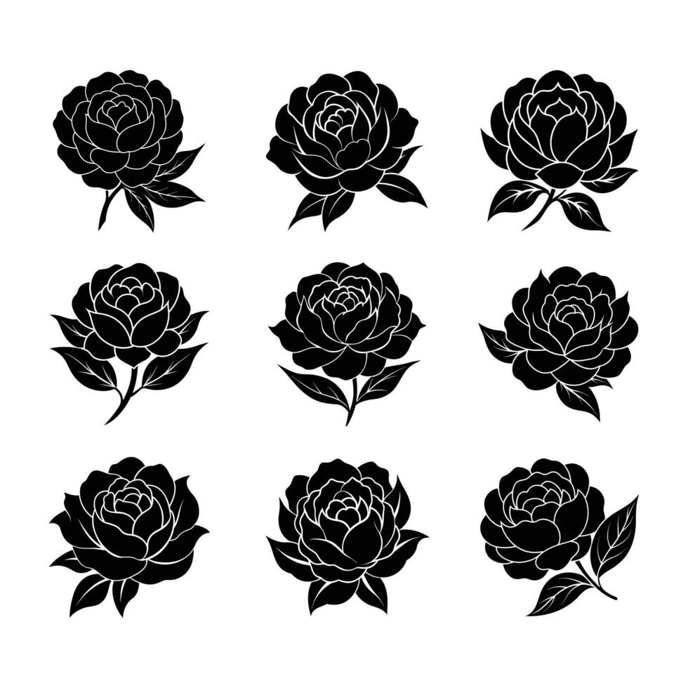Versatile flower silhouette bundle featuring line art and clipart. Ideal for digital and physical projects. vector