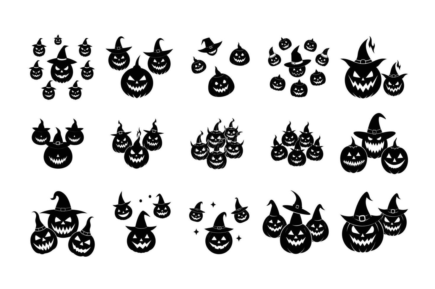 Scary Halloween designs featuring ghosts, bats, and witches in vibrant clipart for any occasion. vector