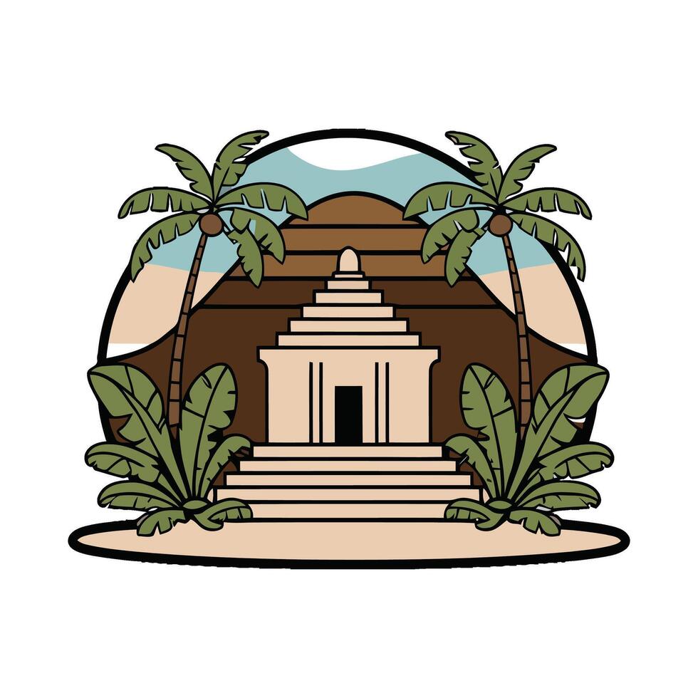 Ancient egypt temple with palm trees and a pyramid vector