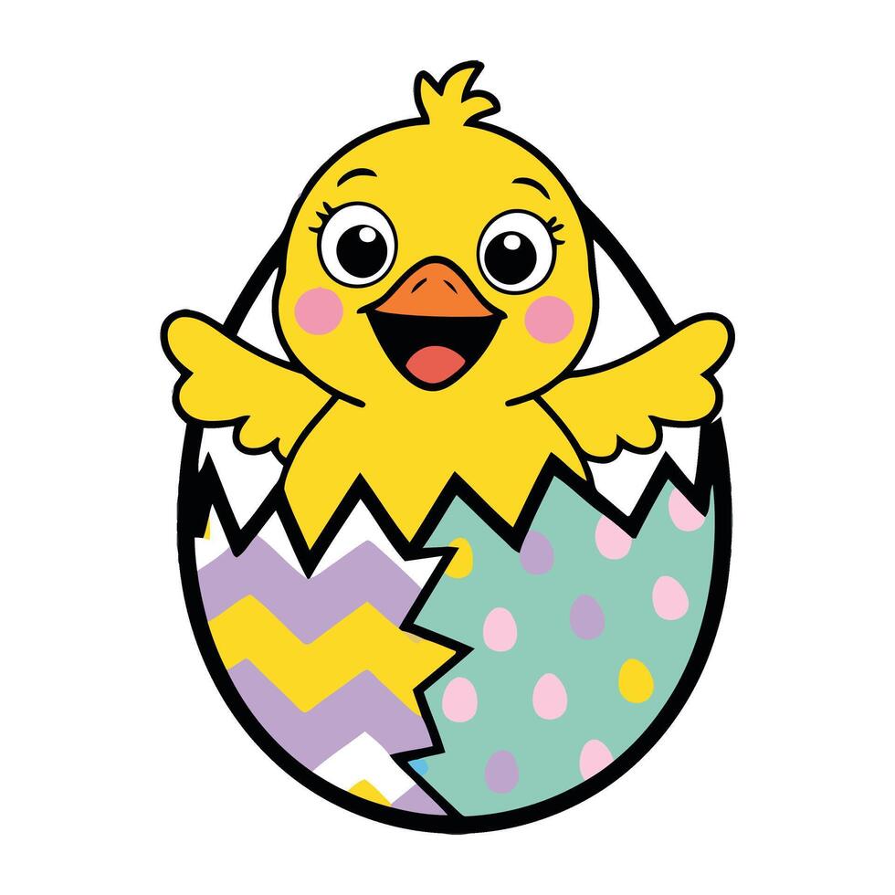 A cartoon chick in an easter egg vector