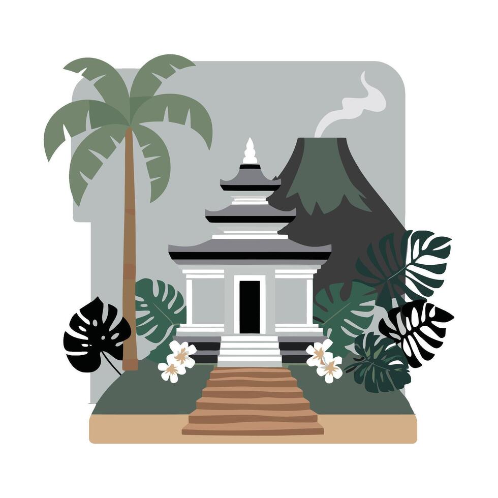 temple and palm trees vector