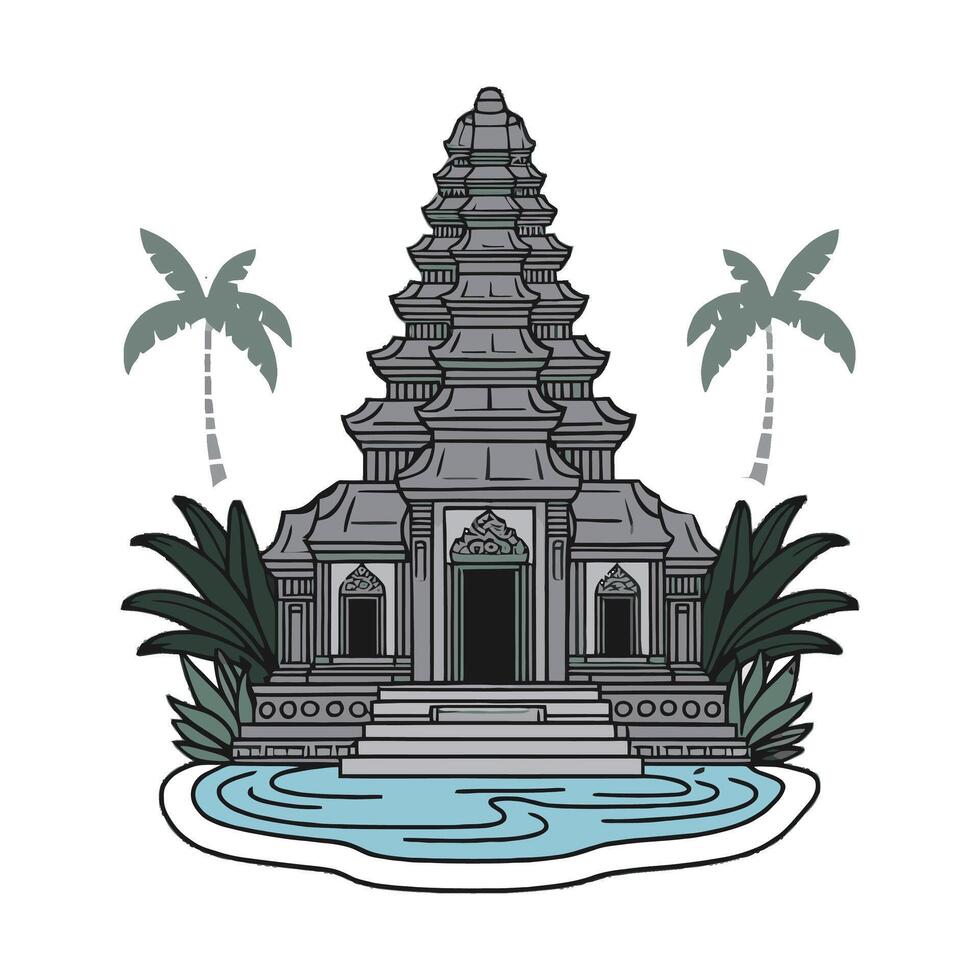 a temple with palm trees vector