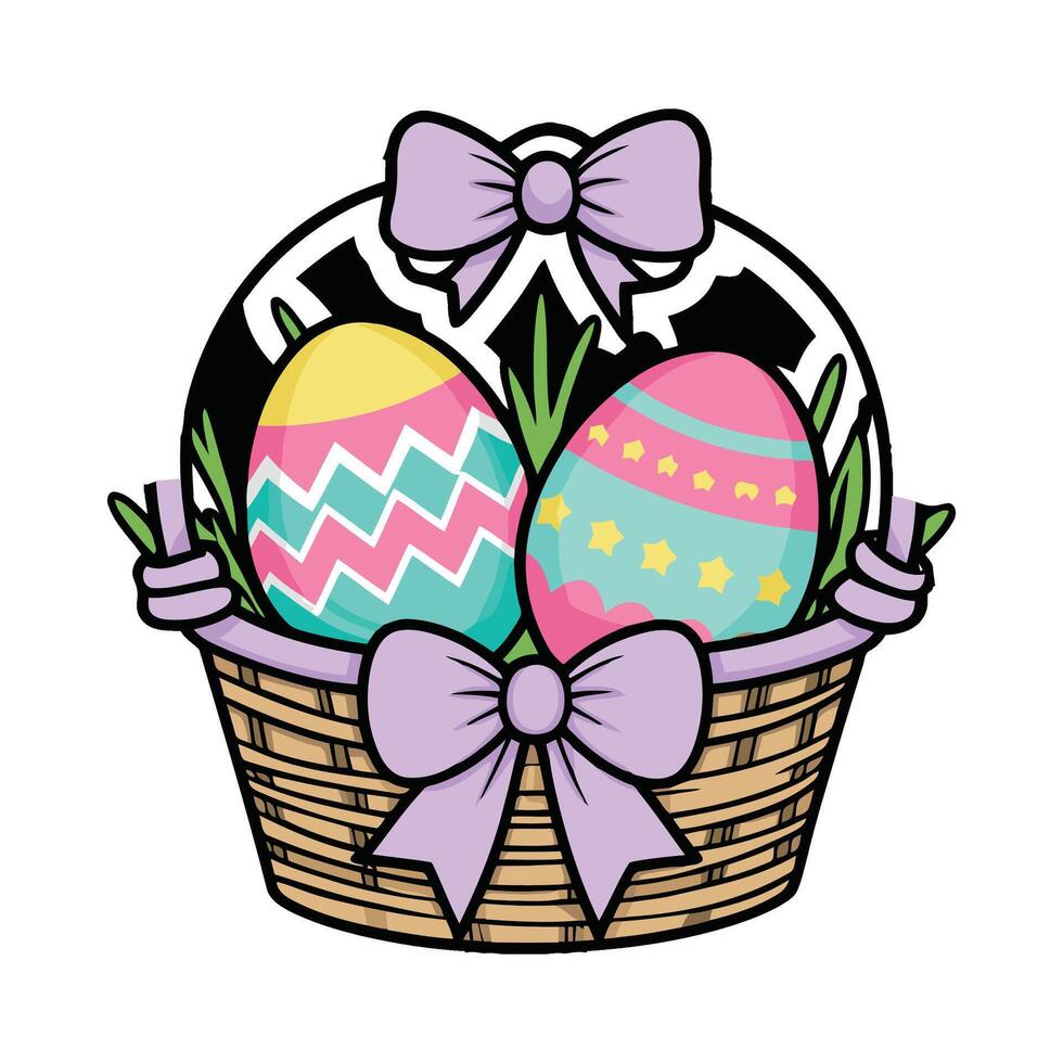 Easter basket with eggs and bow illustration vector