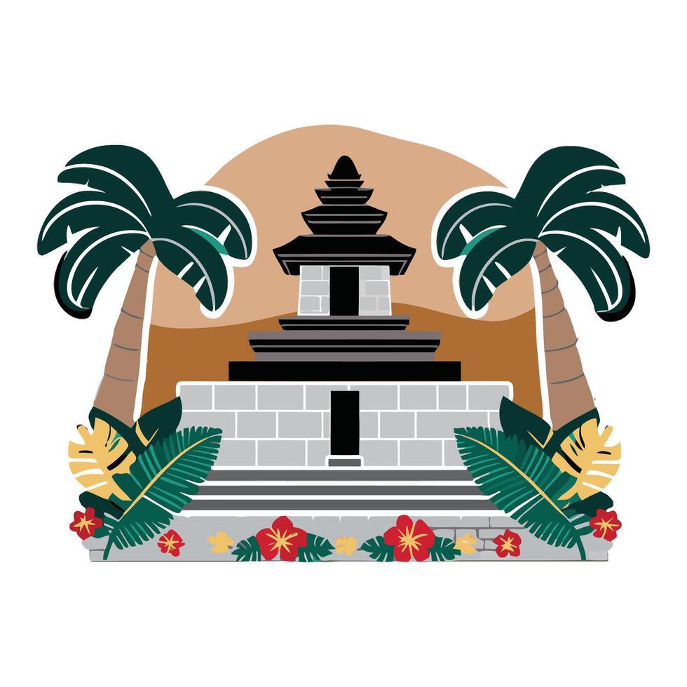A temple with palm trees and flowers vector