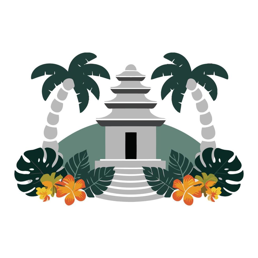 A temple with flowers and palm trees vector