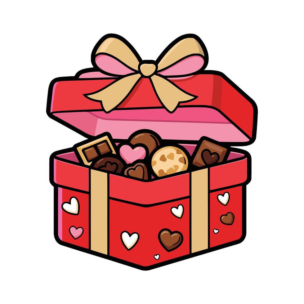 A red box with chocolate and heart shaped cookies vector