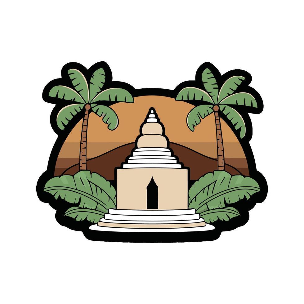 An image of a temple with palm trees vector