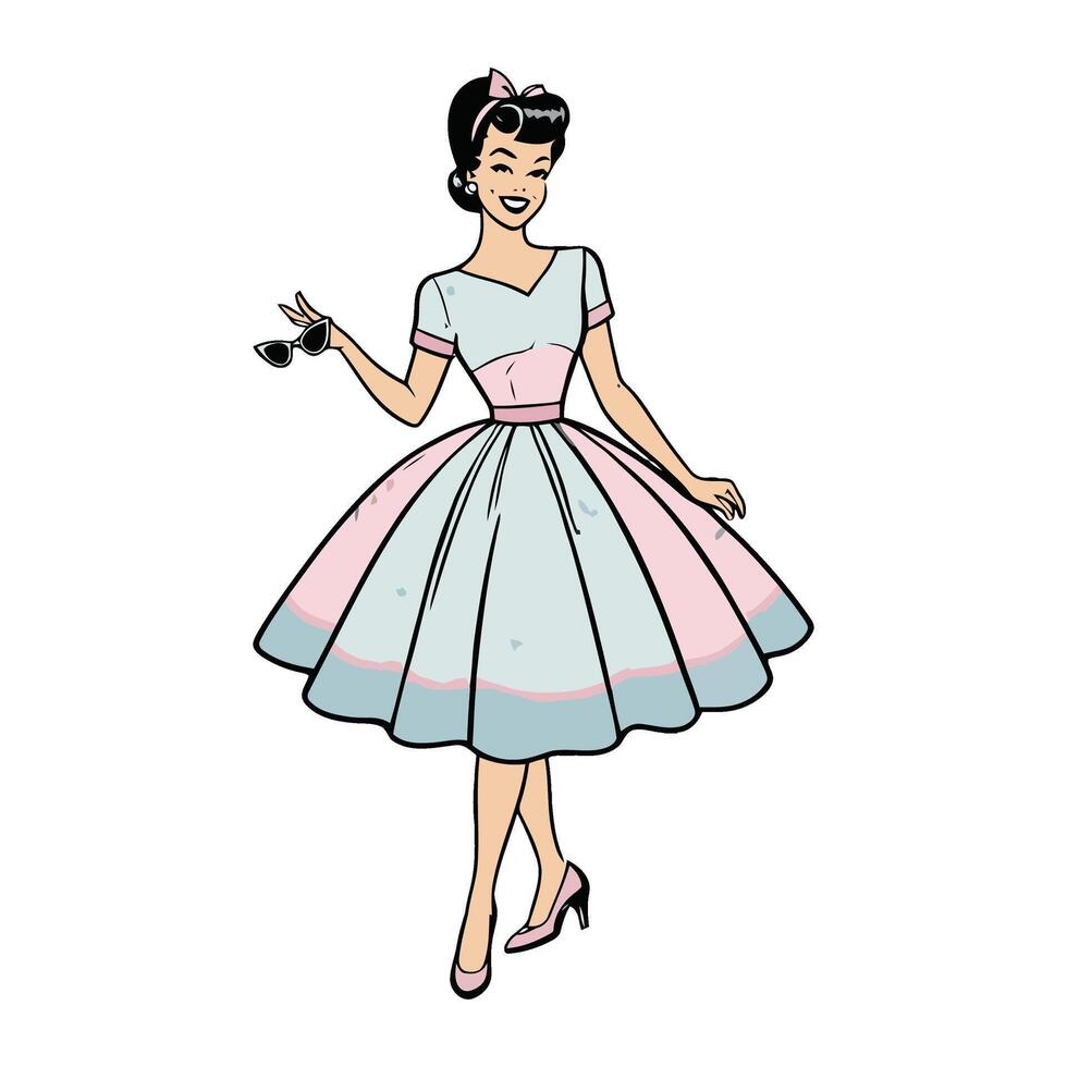 Retro woman in a dress with glasses illustration vector