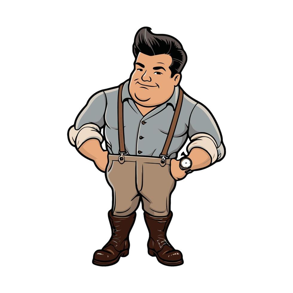 A cartoon man in suspenders and a shirt vector