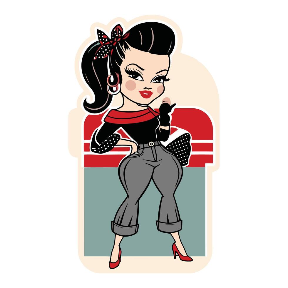 A cartoon pin up girl with a red bow vector