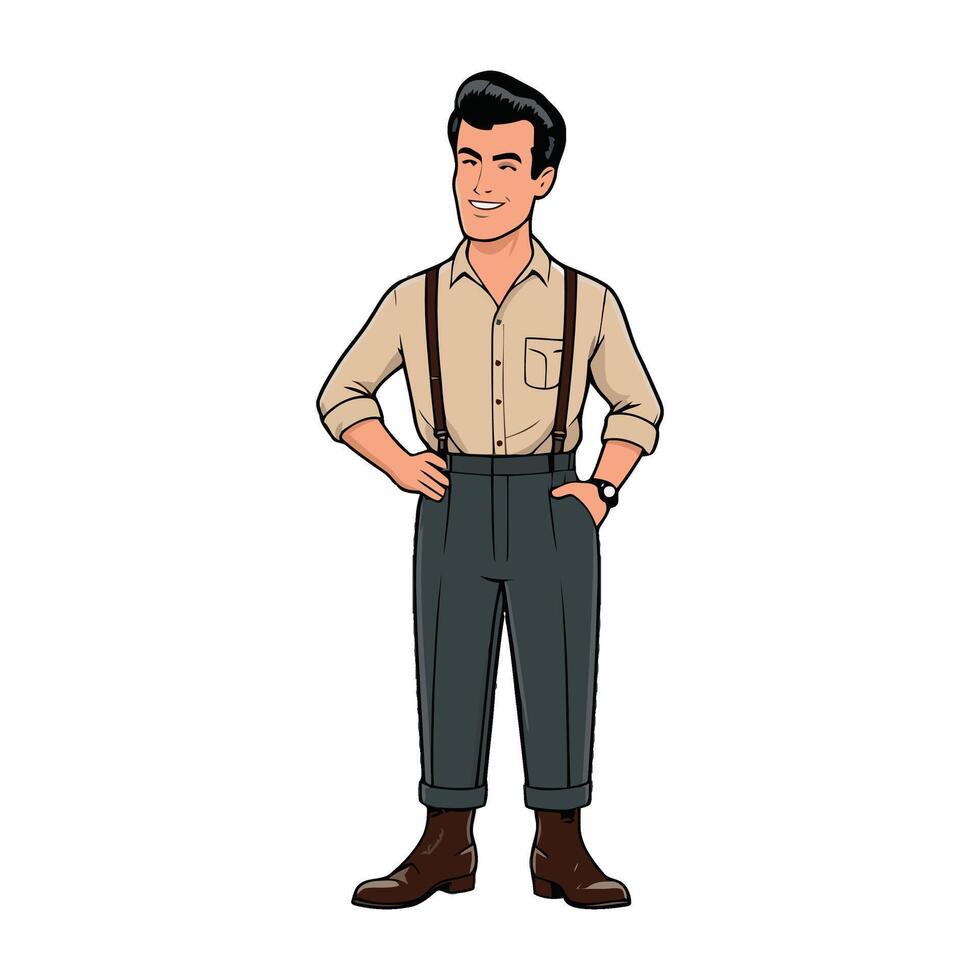 A cartoon man in a shirt and suspenders vector