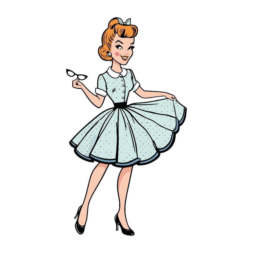 Retro girl in a dress and glasses illustration vector
