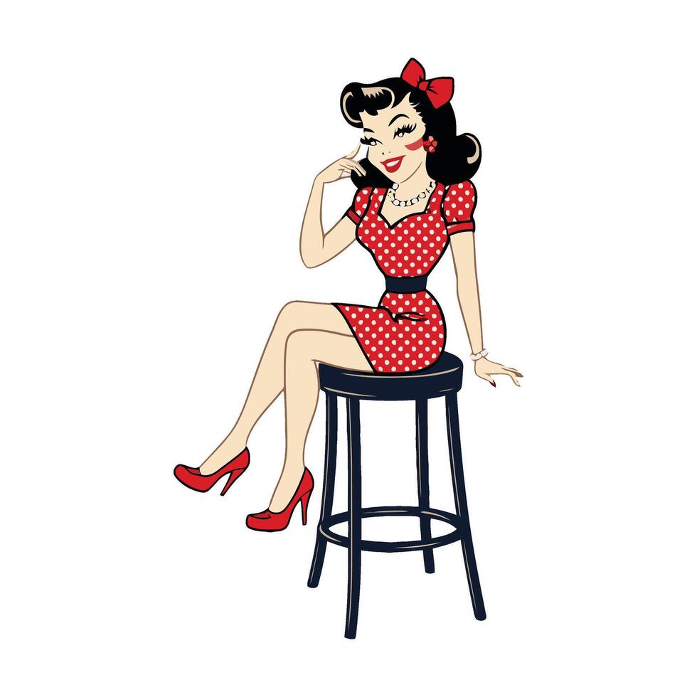 Pin up girl sitting on stool vector