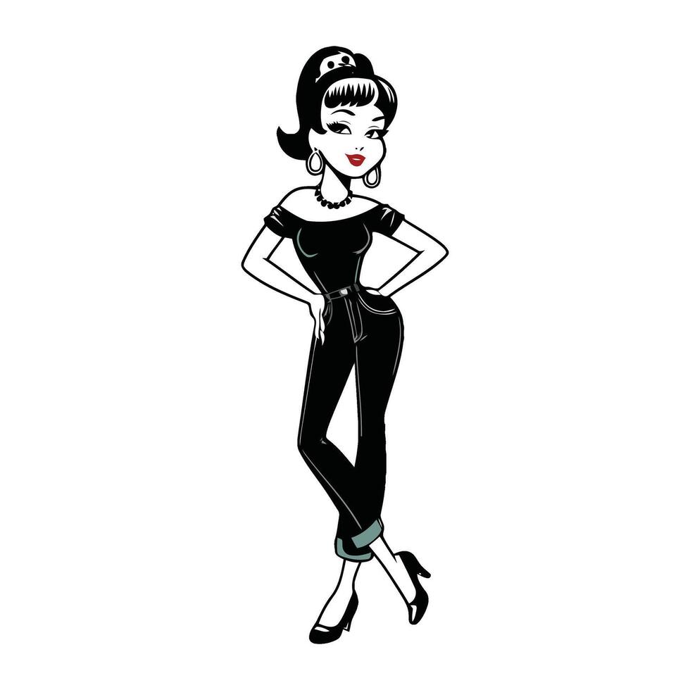 A cartoon woman in black and white vector