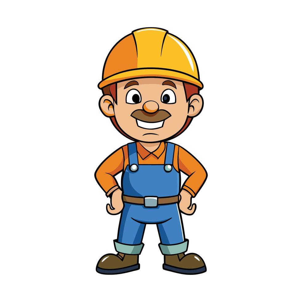 Smiling Cartoon Construction Worker Standing Confidently in Safety Gear vector