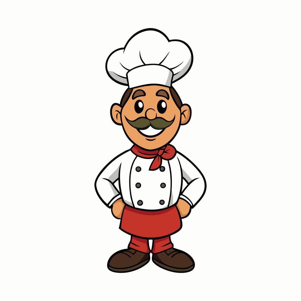 Cartoon Mustached Chef Standing Confidently vector