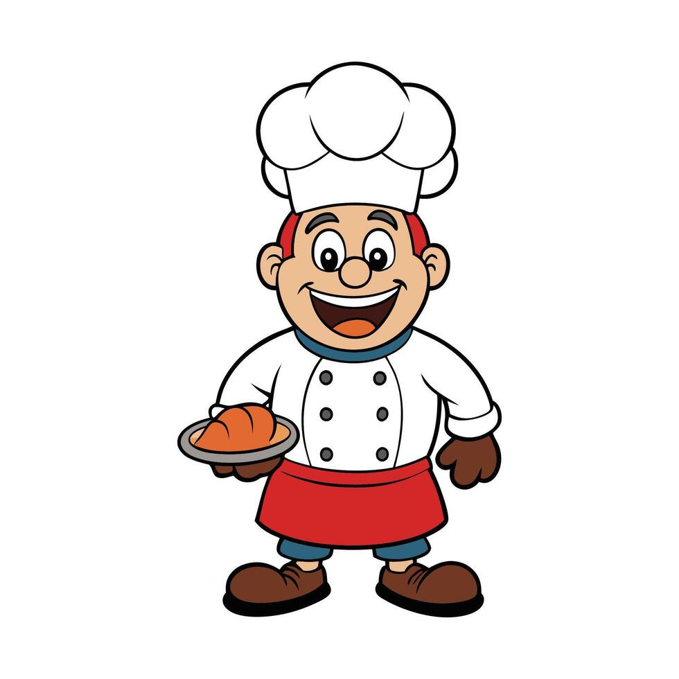 Happy Cartoon Baker Holding a Fresh Bread vector