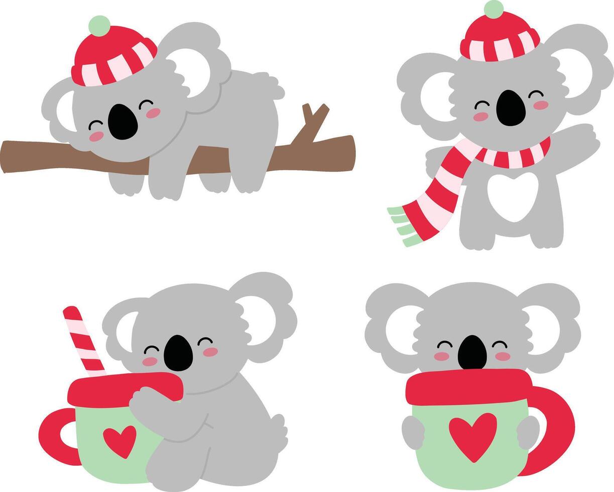 Cute Koala Cartoon Christmas Winter Cozy Festive vector