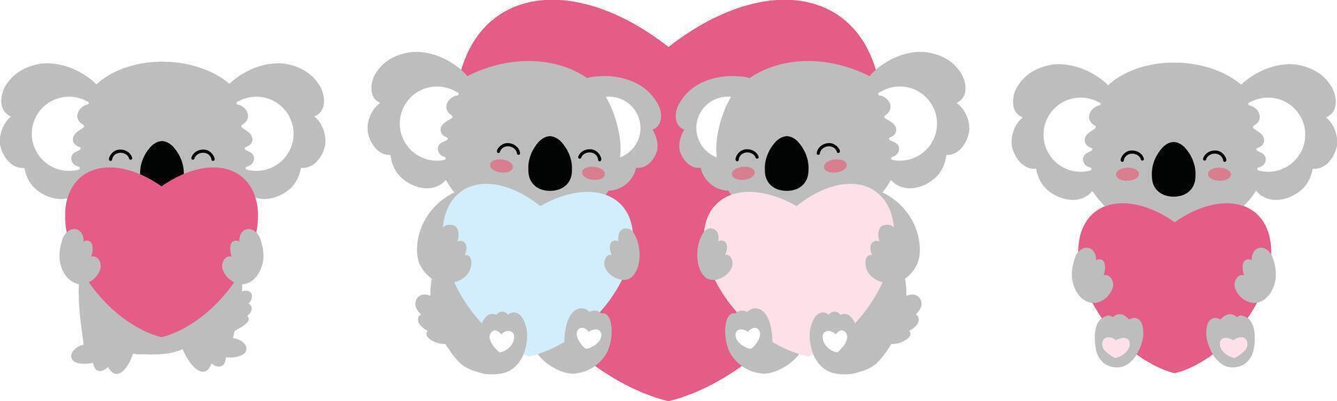 Cute Koala Cartoon Love Heart Valentine Newborn Cuple vector
