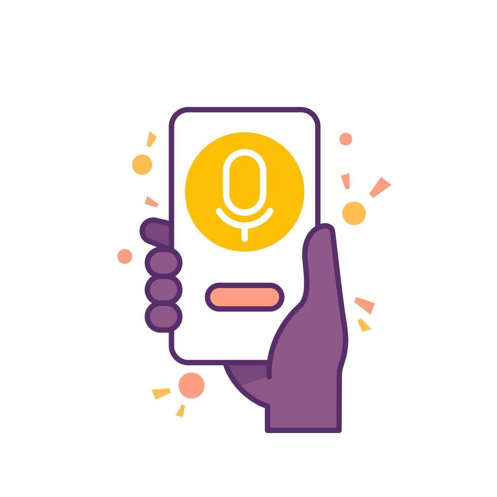 voice assistant app icon, smart phone in hand vector