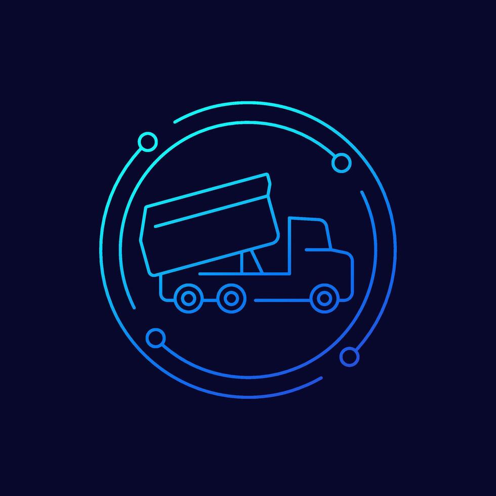 unloading tipper truck line icon, vector