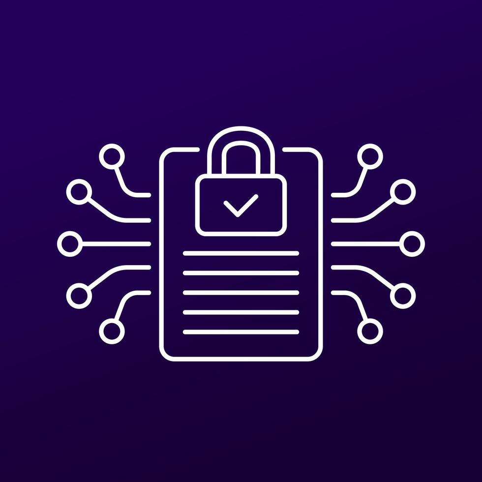 document protection icon, cyber security line vector
