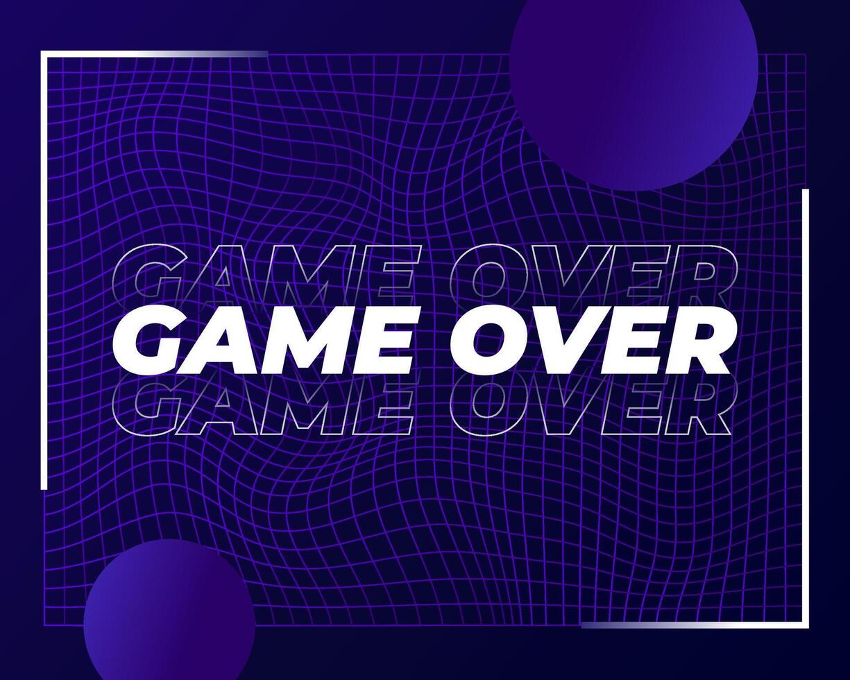 Game over design, background with neon grid, vector