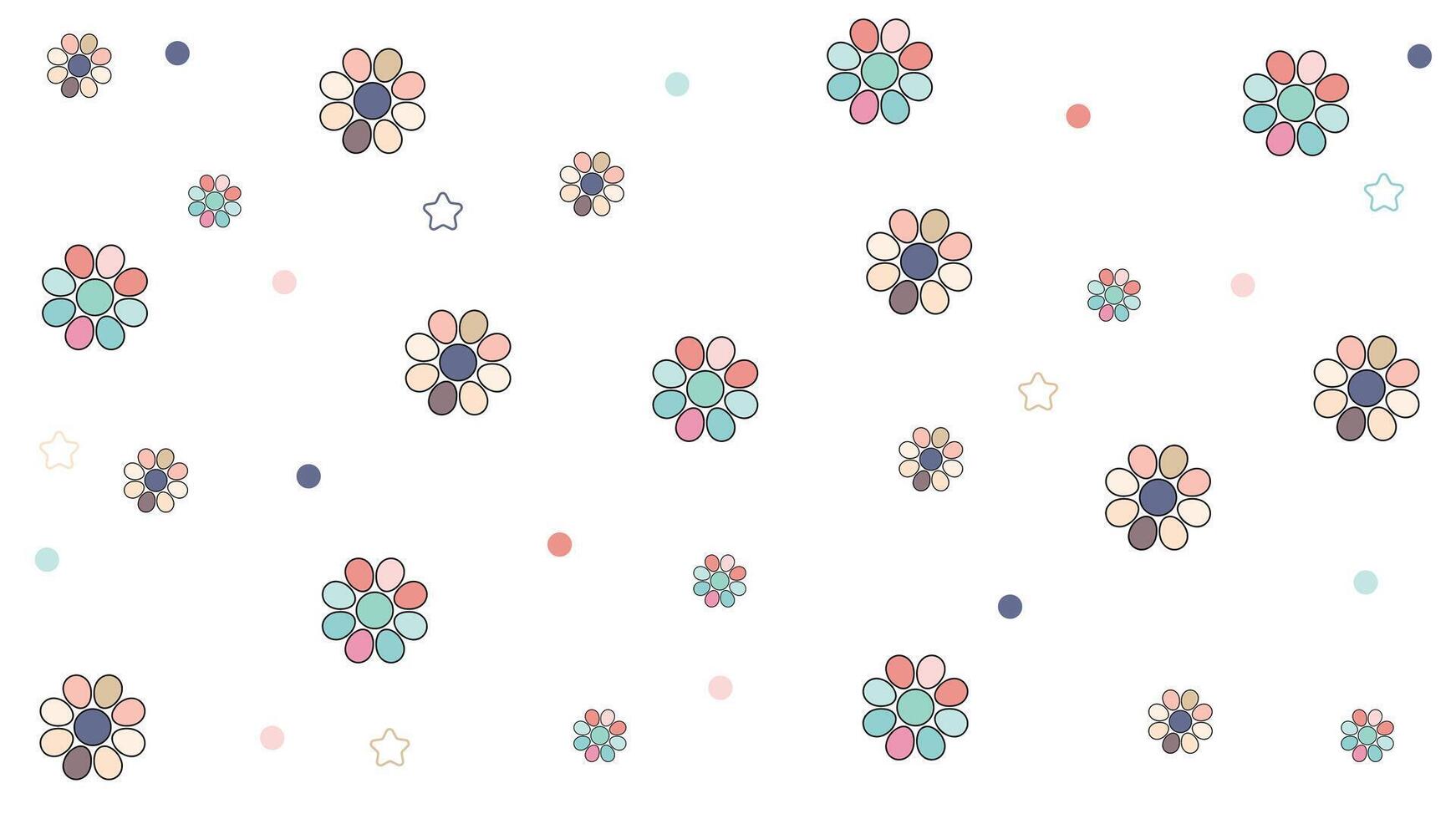 Beautiful cute and colorful flowers seamless pattern illustration on white background with small dots. vector