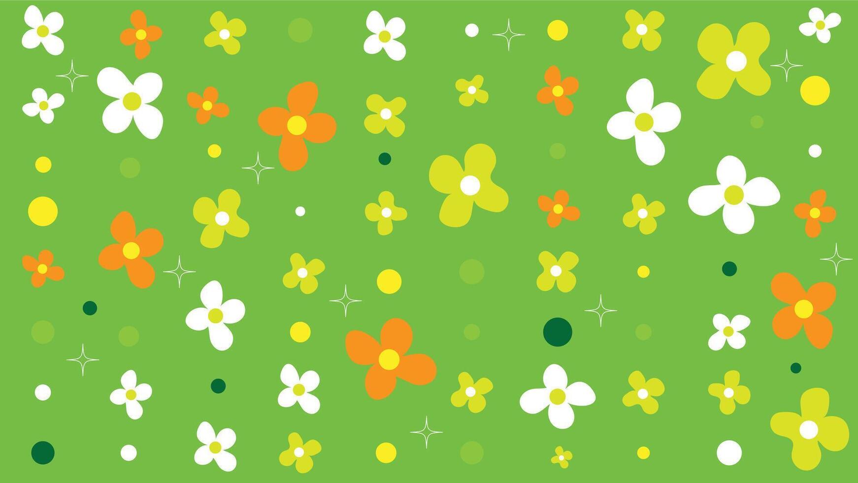 Beautiful cute and colorful flowers seamless pattern illustration on green background. vector