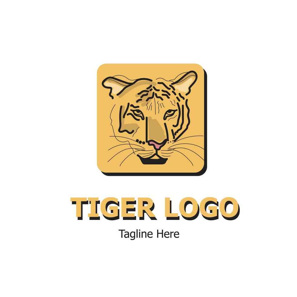 Tiger logo line art illustration with dummy text on white isolated background. vector