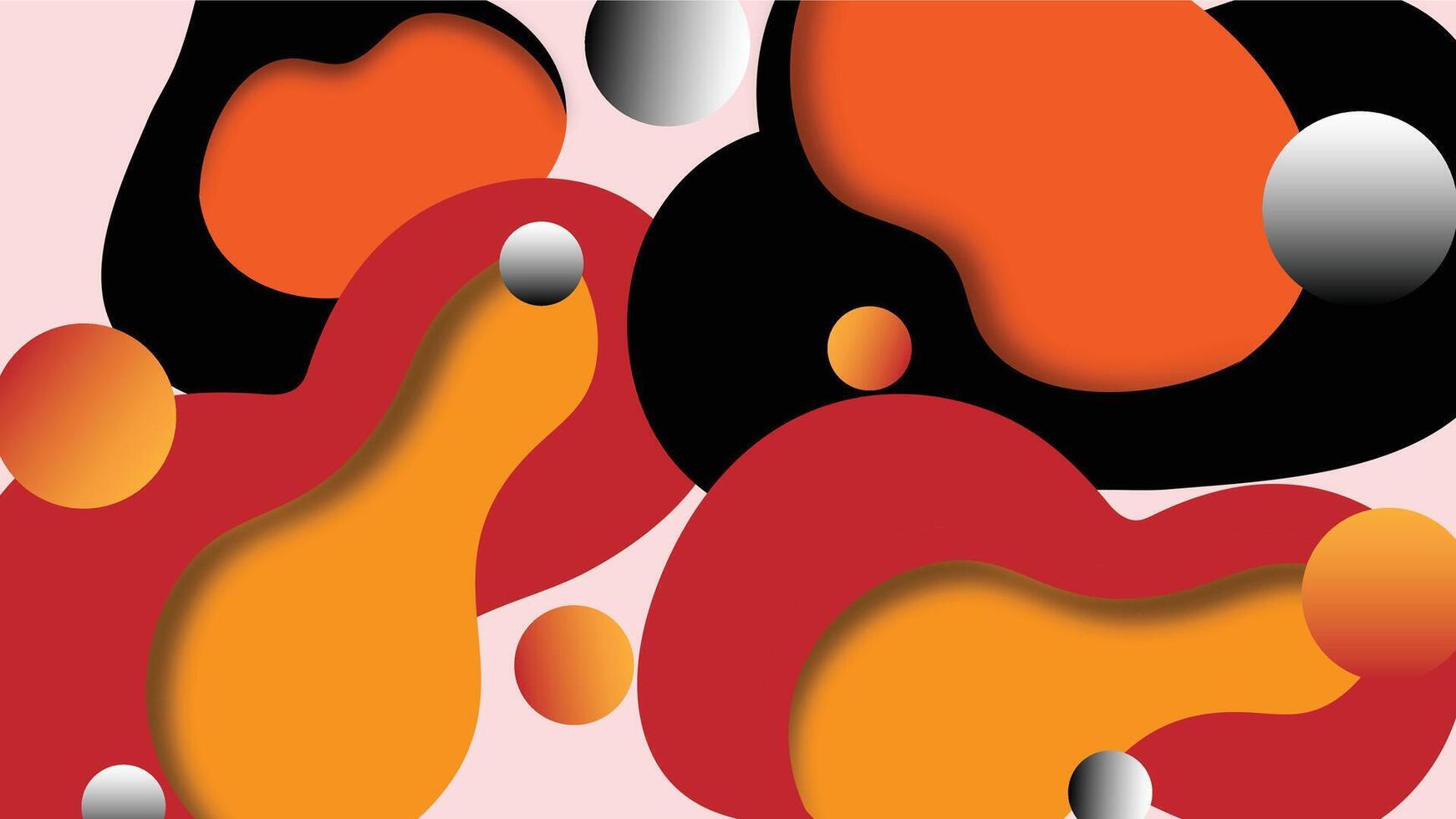 Abstract red and orange fluid blob shapes with circles and liquid flowing concept illustration. vector