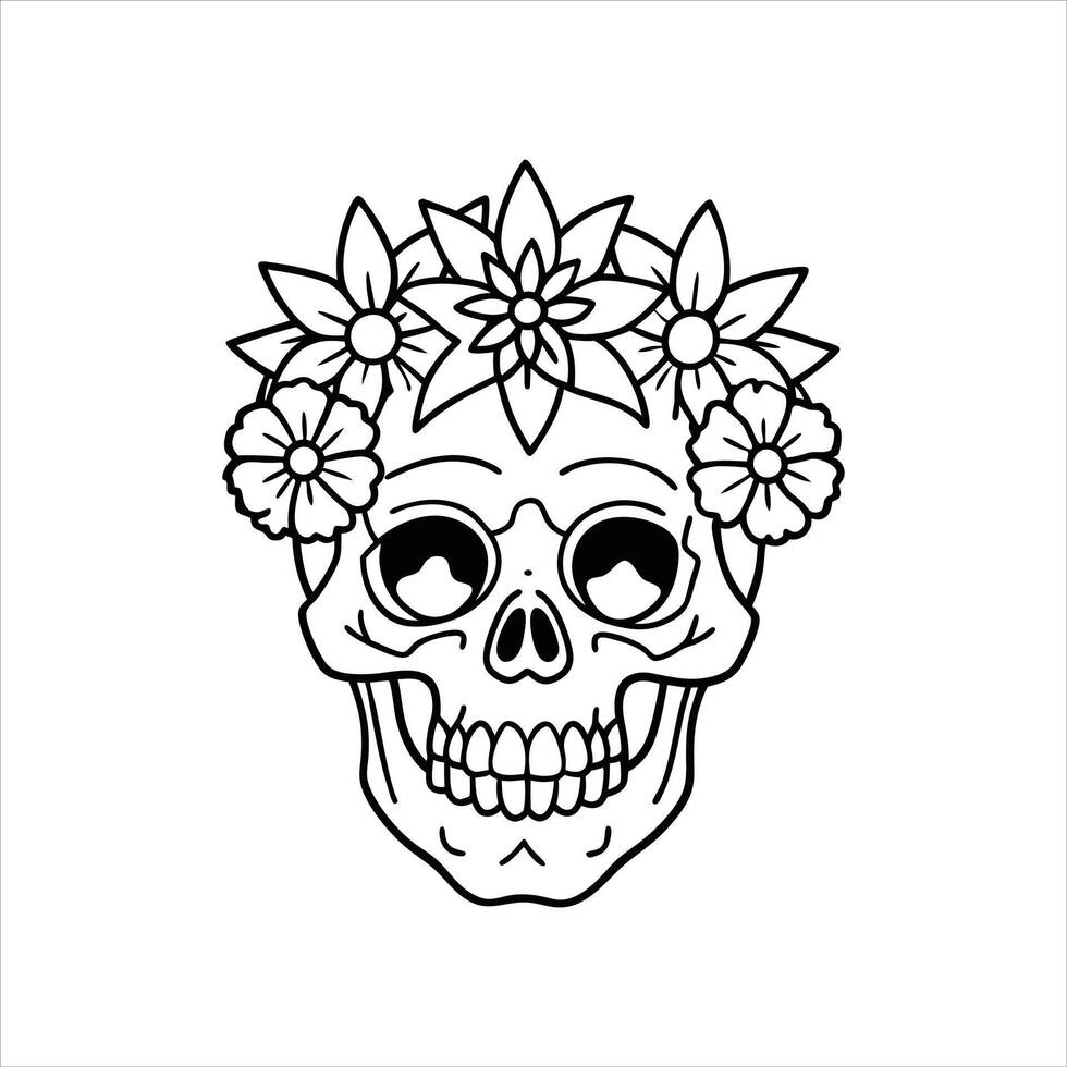 Mystical skull with flower illustration vector