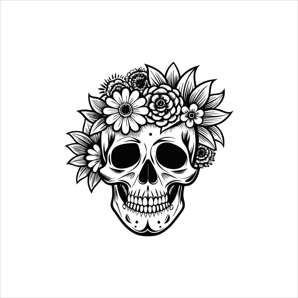 Mystical skull with flower clipart vector