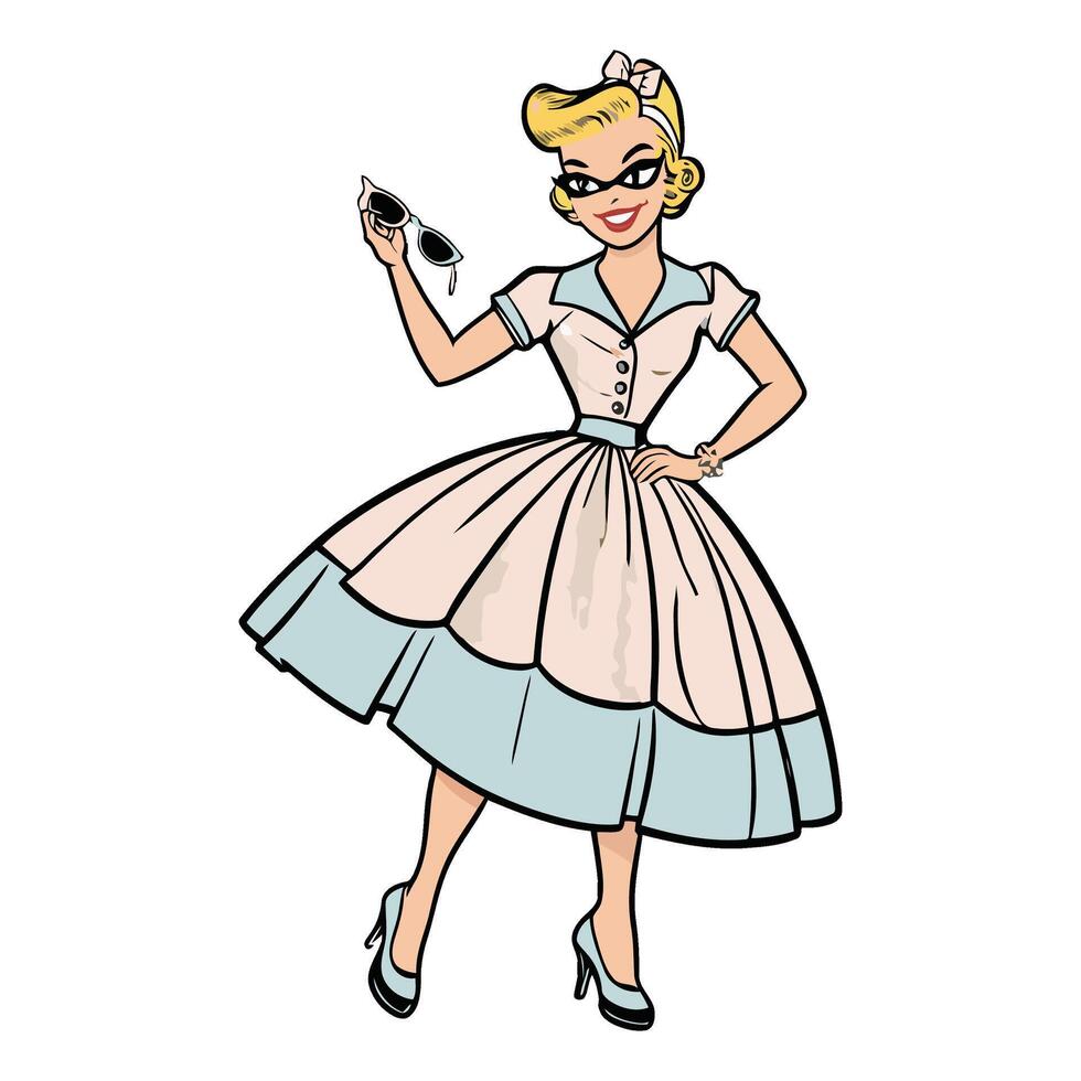 Retro woman in retro dress and glasses illustration vector