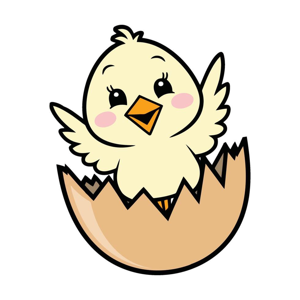 A cartoon baby bird is hatching from an egg vector