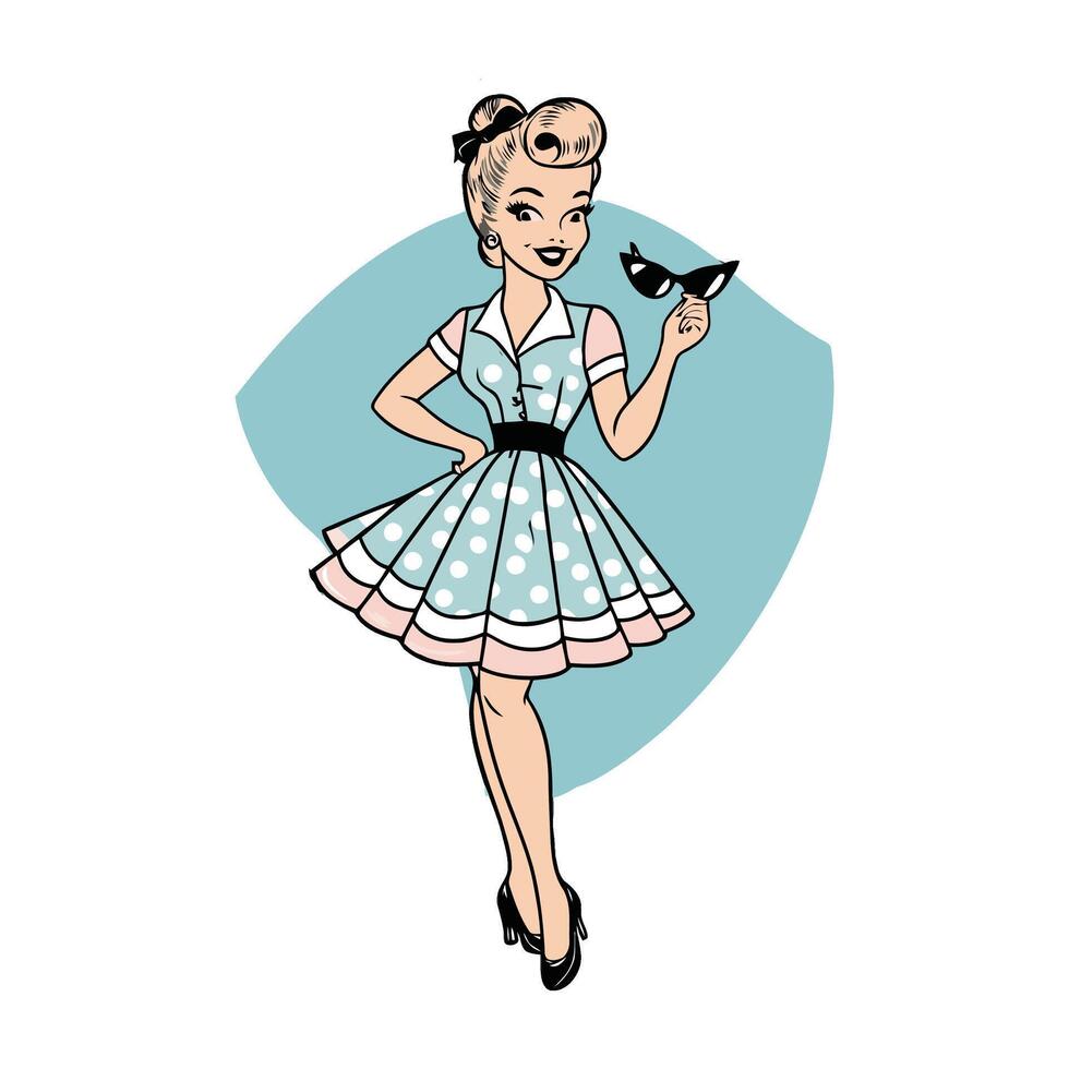 Retro pinup girl with bird illustration vector