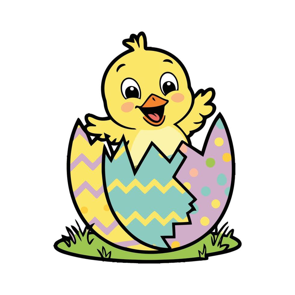 Easter chick in a cracked egg vector