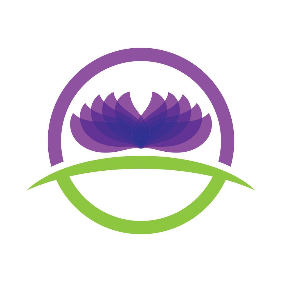 A purple flower with green leaves in a circle vector