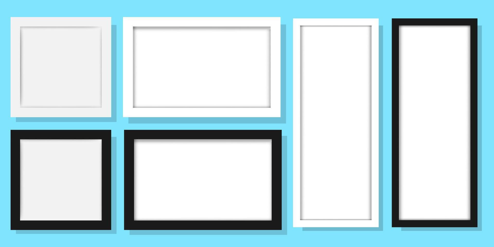 various blank white photo frames on a blue background vector