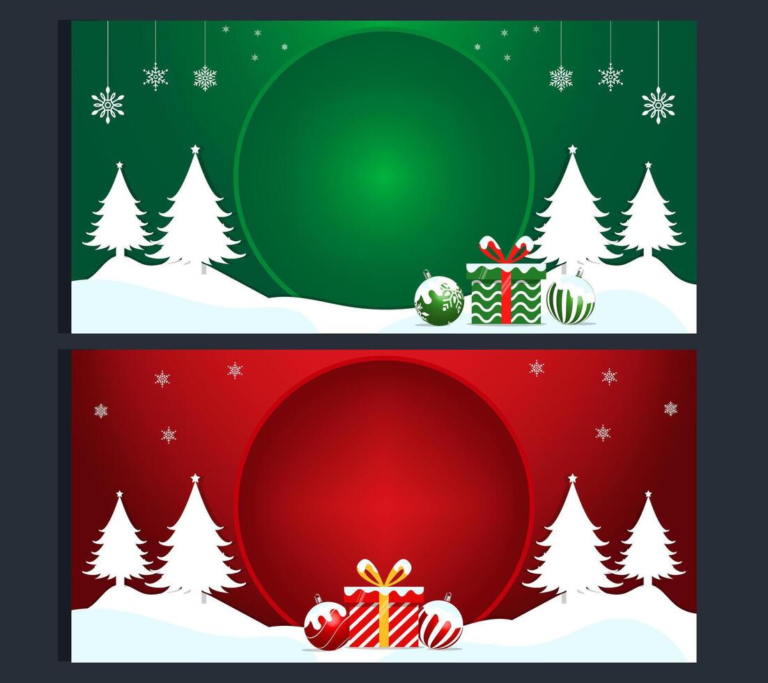 set of christmas background on red and green color with copy space. vector