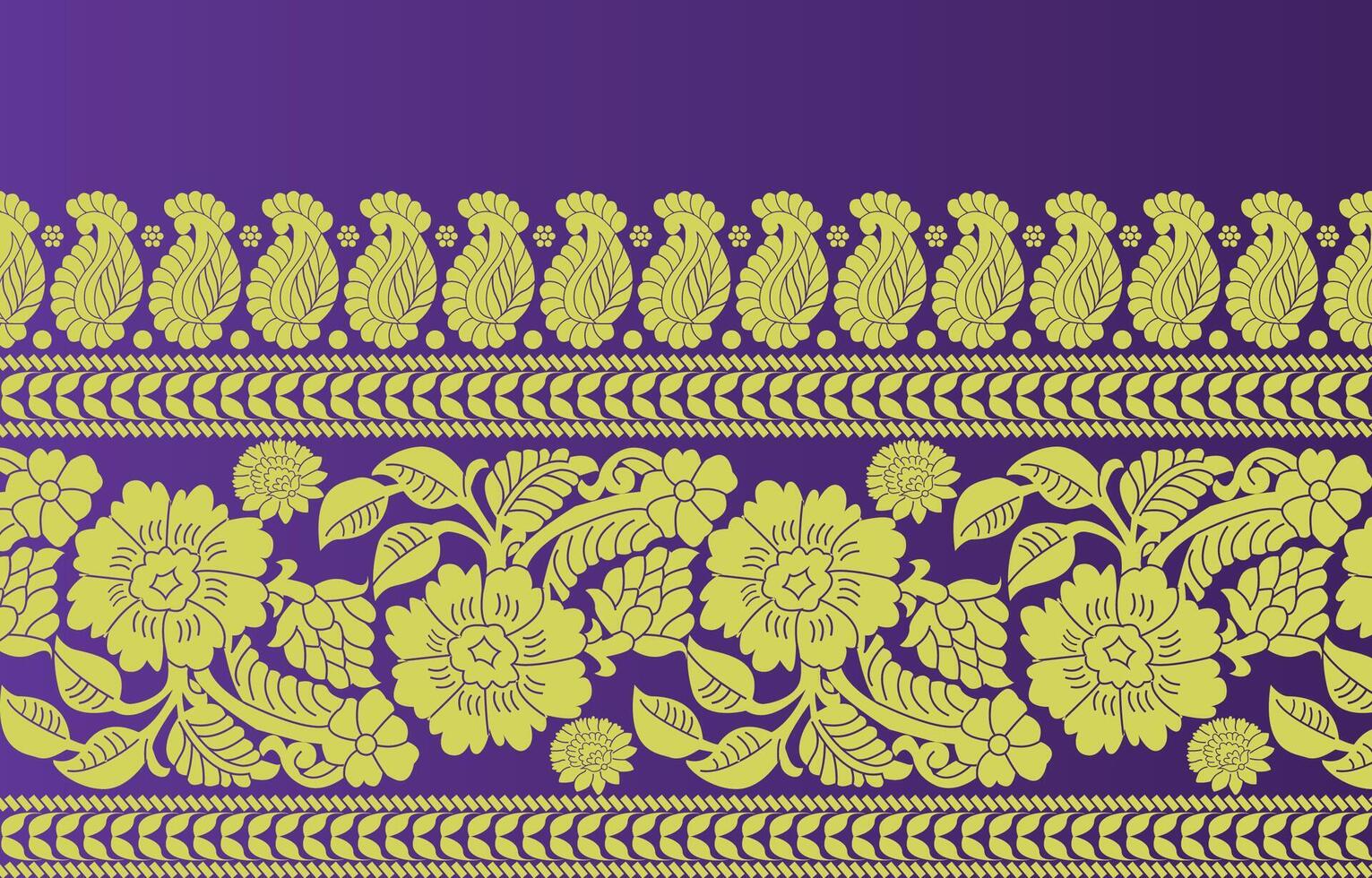 nice decorated paisley and floral sari border vector