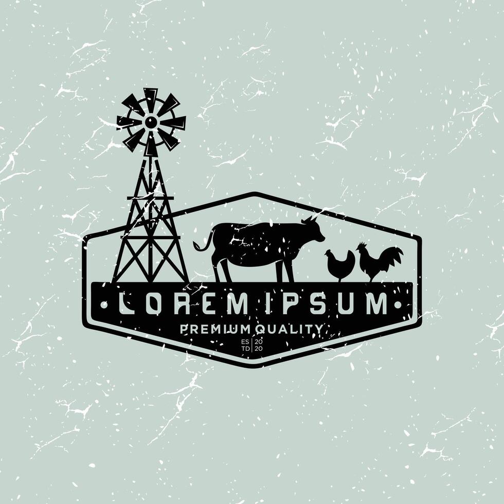 Farm logo with windmill and cow vector