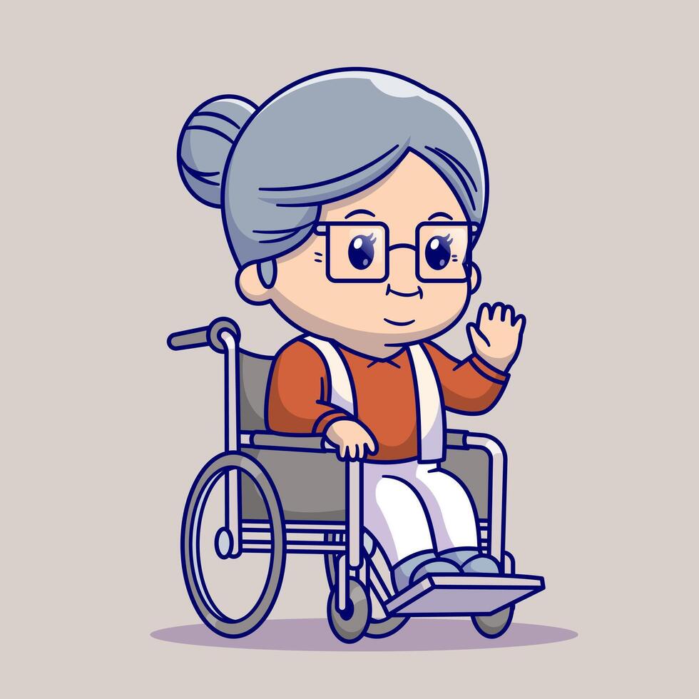 Cute Grandma Sitting On Wheelchair Cartoon vector