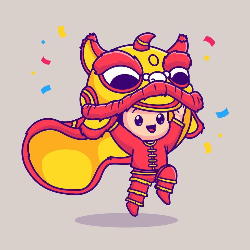 Cute Boy Playing Barongsai Cartoon vector